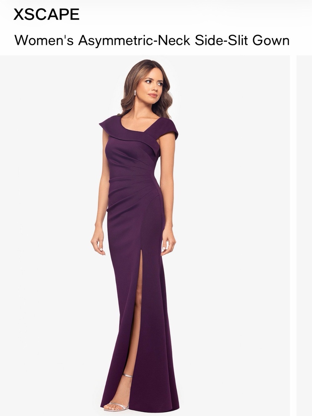 Xscape Elegant Asymmetric-Neck Maxi Gown in Deep Purple